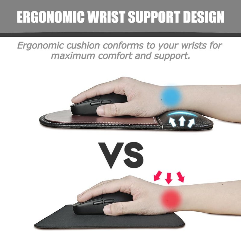 Fosinz Ergonomic Leather Mouse Pad Mat Mousepad with Rest Wrist Support Non-Slip Rubber Base Memory Foam Waterproof Surface for Gaming Office (Square-Brown) - Image 5